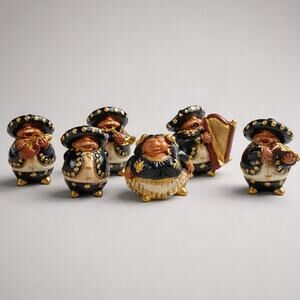 VTG Mexican Chalkware Mariachi Figurines Set 2.5" Mini Band Folk Art Set of 6